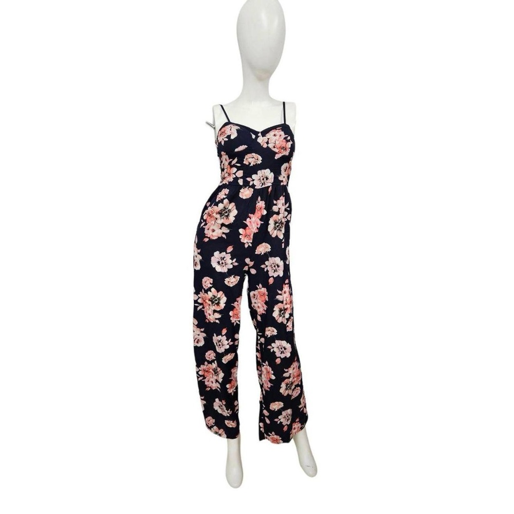 Navy blue Maxi dress with pink flowers.